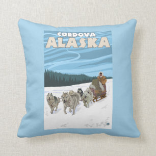 Dog Sledding Scene - Cordova, Alaska Cushion