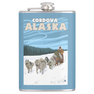 Dog Sledding Scene - Cordova, Alaska Hip Flask