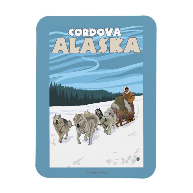Dog Sledding Scene - Cordova, Alaska Magnet (Vertical)