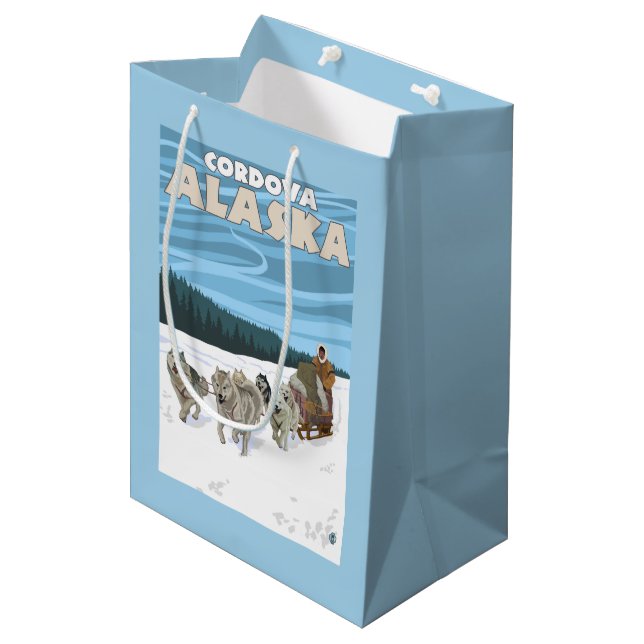 Dog Sledding Scene - Cordova, Alaska Medium Gift Bag (Front Angled)