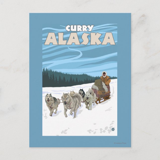 Dog Sledding Scene - Curry, Alaska Postcard (Front)
