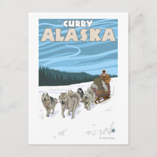 Dog Sledding Scene - Curry, Alaska Postcard