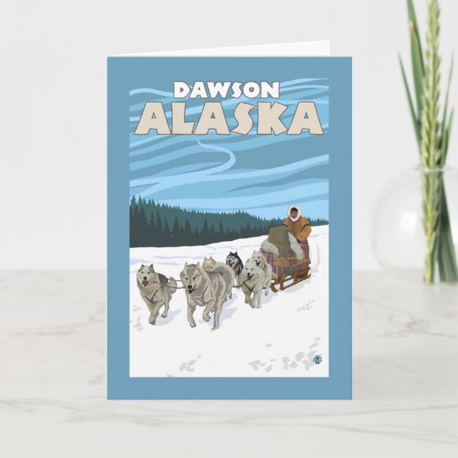 Dog Sledding Scene - Dawson, Alaska Holiday Card (Front)