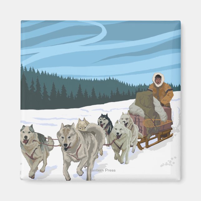 Dog Sledding Scene - Fairbanks, Alaska Magnet (Front)