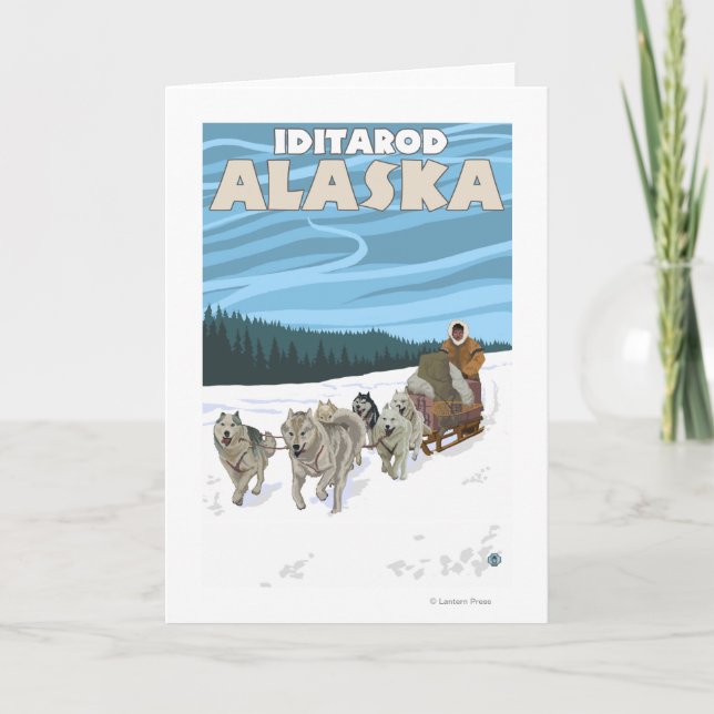 Dog Sledding Scene - Iditarod, Alaska Holiday Card (Front)