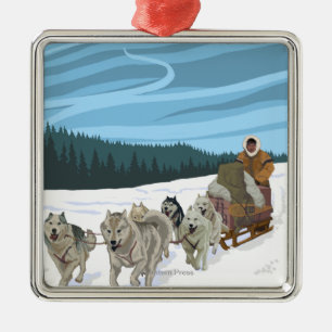 Dog Sledding Scene - Iditarod, Alaska Metal Tree Decoration