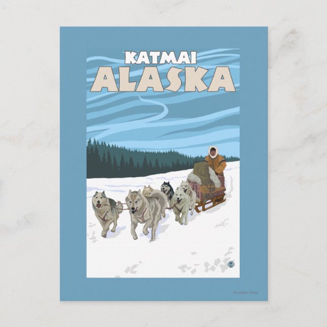Dog Sledding Scene - Katmai, Alaska Postcard (Front)