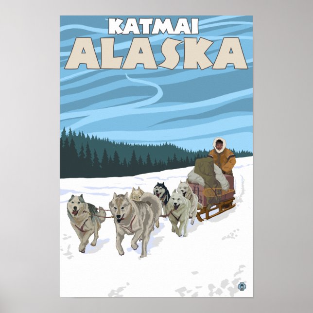 Dog Sledding Scene - Katmai, Alaska Poster (Front)