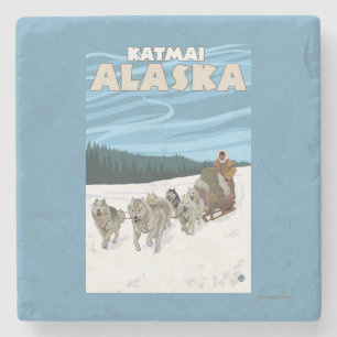Dog Sledding Scene - Katmai, Alaska Stone Coaster