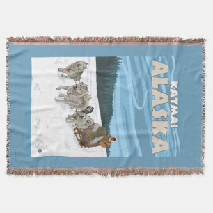 Dog Sledding Scene - Katmai, Alaska Throw Blanket