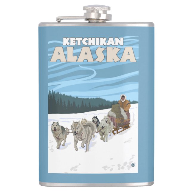 Dog Sledding Scene - Ketchikan, Alaska Hip Flask (Front)
