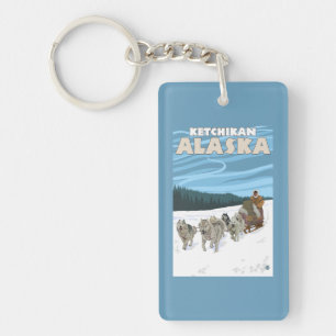 Dog Sledding Scene - Ketchikan, Alaska Key Ring