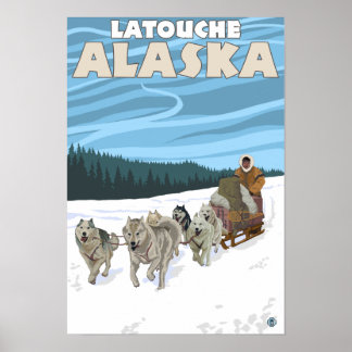 Dog Sledding Scene - Latouche, Alaska Poster