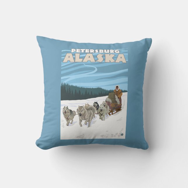 Dog Sledding Scene - Petersburg, Alaska Cushion (Front)