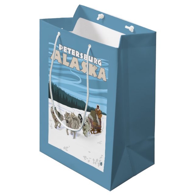 Dog Sledding Scene - Petersburg, Alaska Medium Gift Bag (Front Angled)