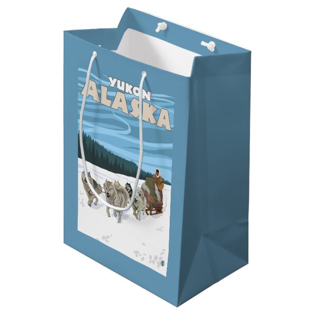 Dog Sledding Scene - Yukon, Alaska Medium Gift Bag (Front Angled)