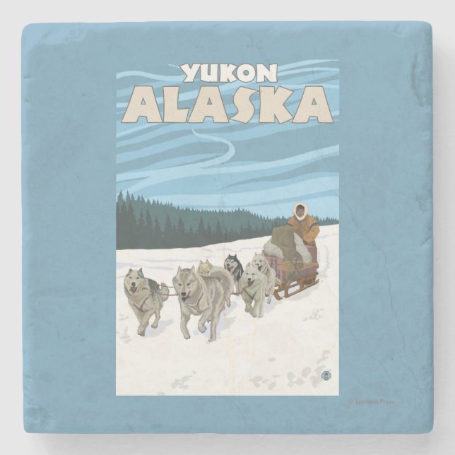Dog Sledding Scene - Yukon, Alaska Stone Coaster (Front)