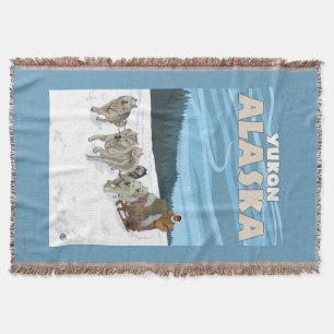 Dog Sledding Scene - Yukon, Alaska Throw Blanket