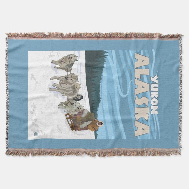 Dog Sledding Scene - Yukon, Alaska Throw Blanket (Front)