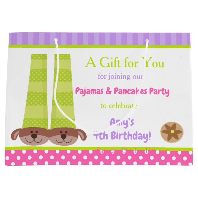 Dog Slippers Pyjamas & Pancakes Birthday Party Large Gift Bag (Front)
