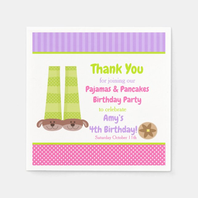 Dog Slippers Pyjamas & Pancakes Birthday Party Napkin (Front)