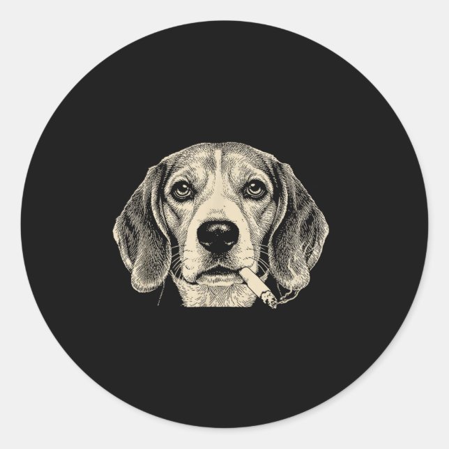 Dog smoking cigarette funny beagle meme  classic round sticker (Front)