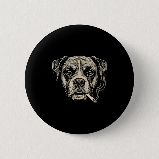 Dog Smoking Cigarette Funny Boxer Dog Meme  6 Cm Round Badge (Front)