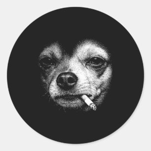 Dog Smoking Cigarette Funny Chihuahua Brainrot Mem Classic Round Sticker