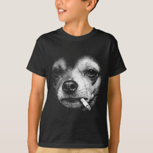 Dog Smoking Cigarette Funny Chihuahua Brainrot Mem T-Shirt