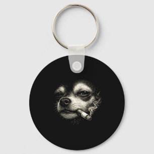 Dog smoking cigarette funny chihuahua face meme key ring