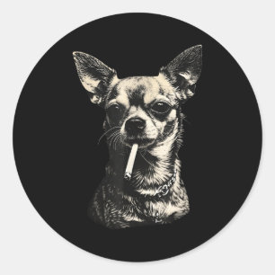 Dog smoking cigarette funny chihuahua meme classic round sticker