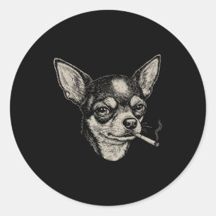 Dog Smoking Cigarette Funny Chihuahua Meme Classic Round Sticker