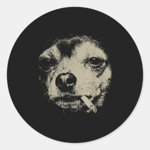 Dog Smoking Cigarette Funny Chihuahua Meme Classic Round Sticker