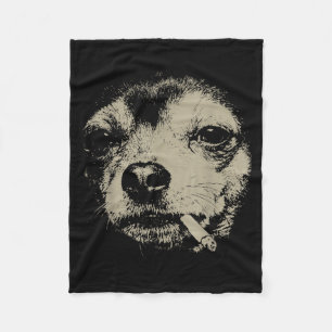 Dog Smoking Cigarette Funny Chihuahua Meme Fleece Blanket