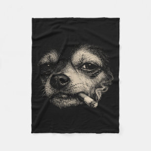 Dog smoking cigarette funny chihuahua meme fleece blanket