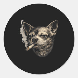 Dog smoking cigarette funny chihuahua meme funny classic round sticker