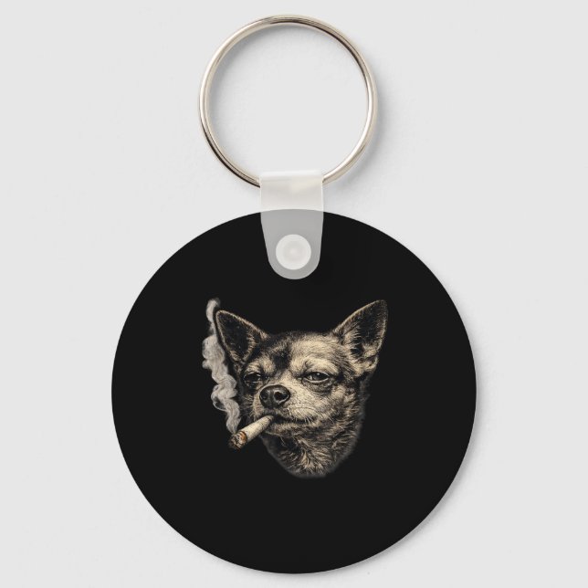 Dog smoking cigarette funny chihuahua meme funny  key ring (Front)