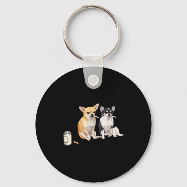 Dog Smoking Cigarette Funny Chihuahua Meme  Key Ring (Front)