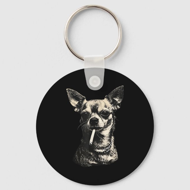 Dog Smoking Cigarette Funny Chihuahua Meme  Key Ring (Front)
