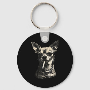 Dog smoking cigarette funny chihuahua meme key ring