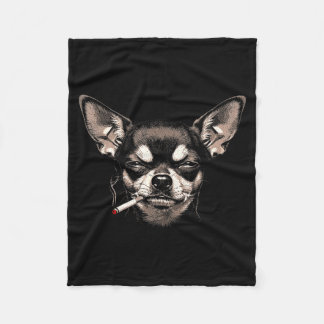 Dog Smoking Cigarette Funny Chihuahua Meme Men Wom Fleece Blanket