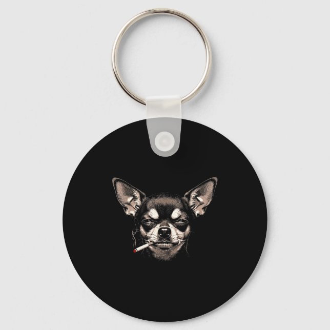 Dog Smoking Cigarette Funny Chihuahua Meme Men Wom Key Ring (Front)
