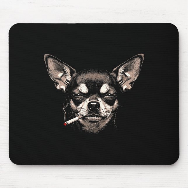 Dog Smoking Cigarette Funny Chihuahua Meme Men Wom Mouse Mat (Front)