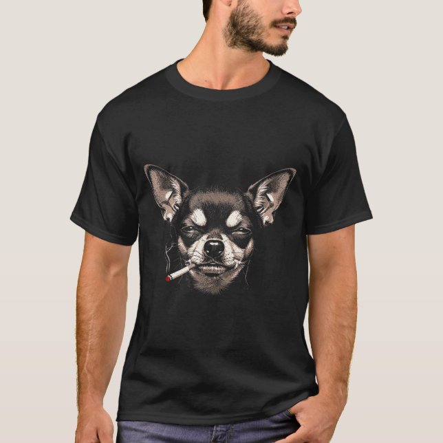 Dog Smoking Cigarette Funny Chihuahua Meme Men Wom T-Shirt (Front)