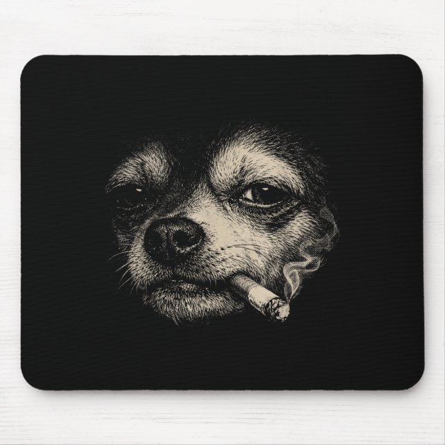Dog smoking cigarette funny chihuahua meme  mouse mat (Front)