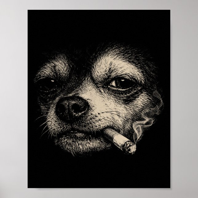 Dog smoking cigarette funny chihuahua meme  poster (Front)