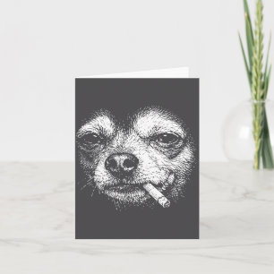 Dog Smoking Cigarette Funny Chihuahua Meme Retro V Thank You Card