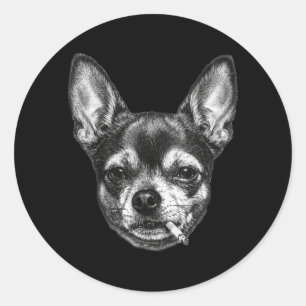 Dog Smoking Cigarette Funny Chihuahua Meme Vintage Classic Round Sticker