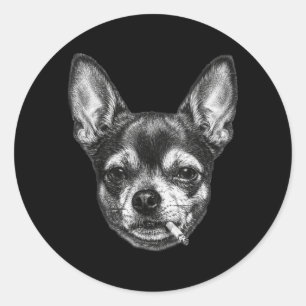 Dog Smoking Cigarette Funny Chihuahua Meme Vintage Classic Round Sticker