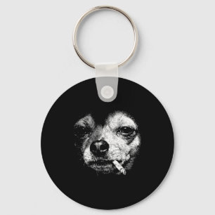 Dog Smoking Cigarette Funny Chihuahua Meme Vintage Key Ring